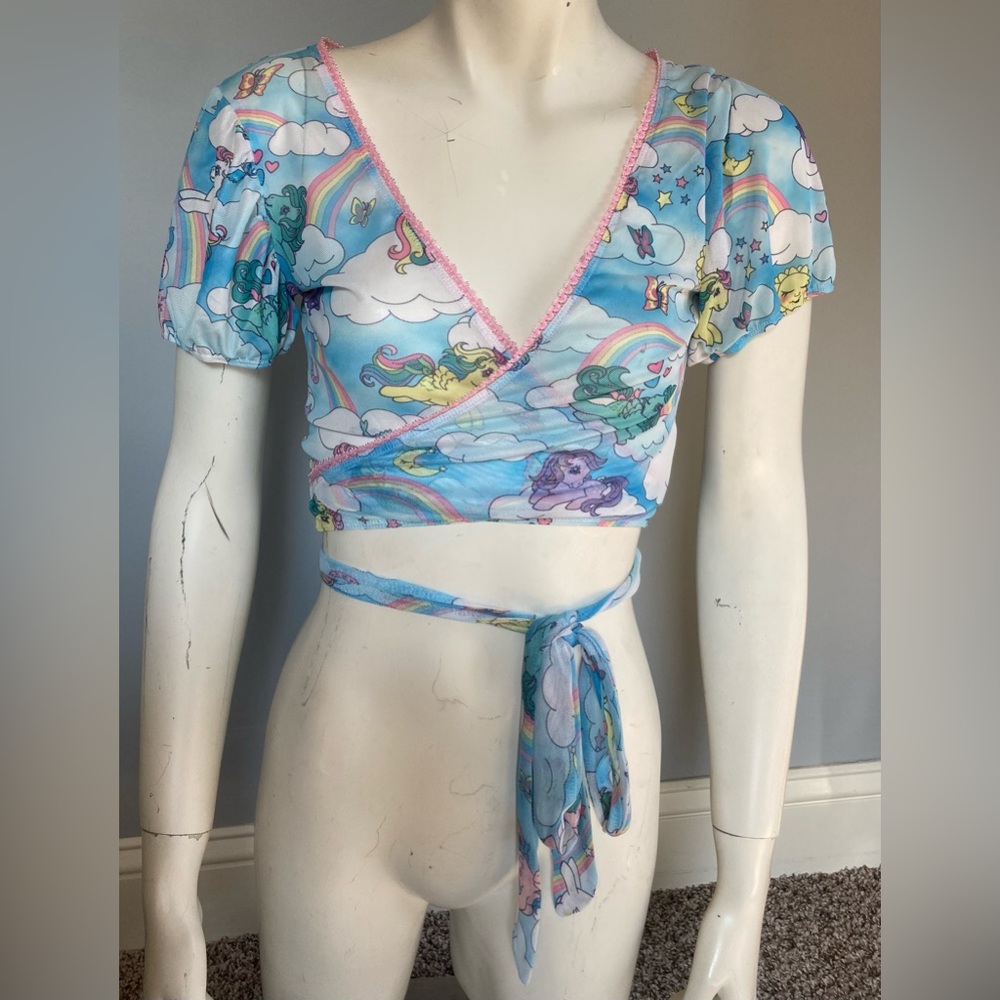 Dolls Kill x My Little Pony Rainbow Chaser Mesh Wrap Crop Top Clouds Pride Rave